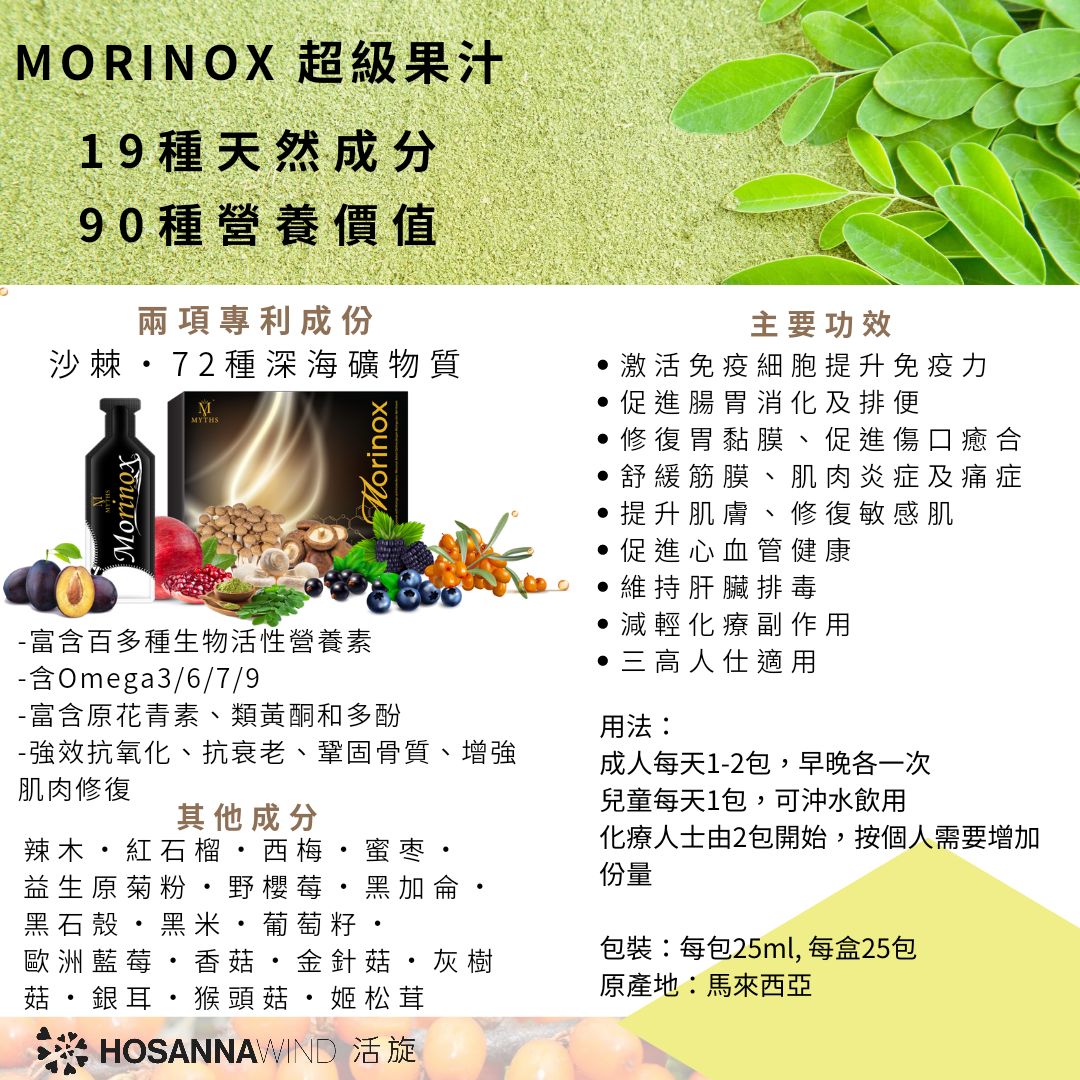 MORINOX 超級果汁 - ﻿﻿兩項成份專利：﻿沙棘，72種深海礦物質